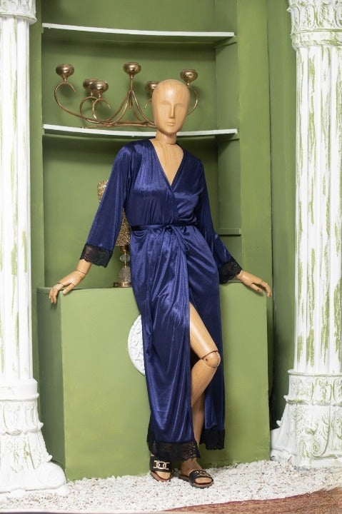 Elegant Luxury Silk Night Gown with Delicate Lace Trim - Comfortable Sleepwear for Women Free Size - Sku : R-016