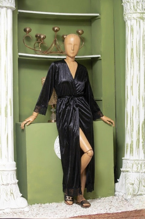 Elegant Luxury Silk Night Gown with Delicate Lace Trim - Comfortable Sleepwear for Women Free Size - Sku : R-016