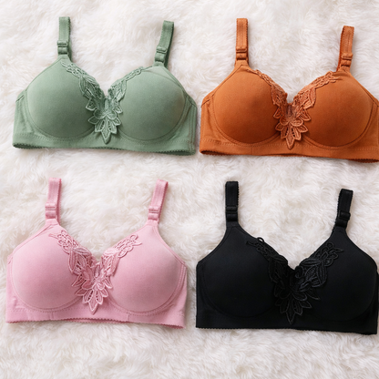 Mid Flower Style Premium Padded Comfort Bra – Soft Nylon Seamless Daily Underwire Lingerie, Random Color - Size 36 ,38,40,42