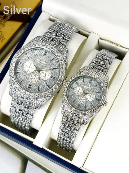 Luxury Diamond-Accented Couple Watch Set (Without Box)